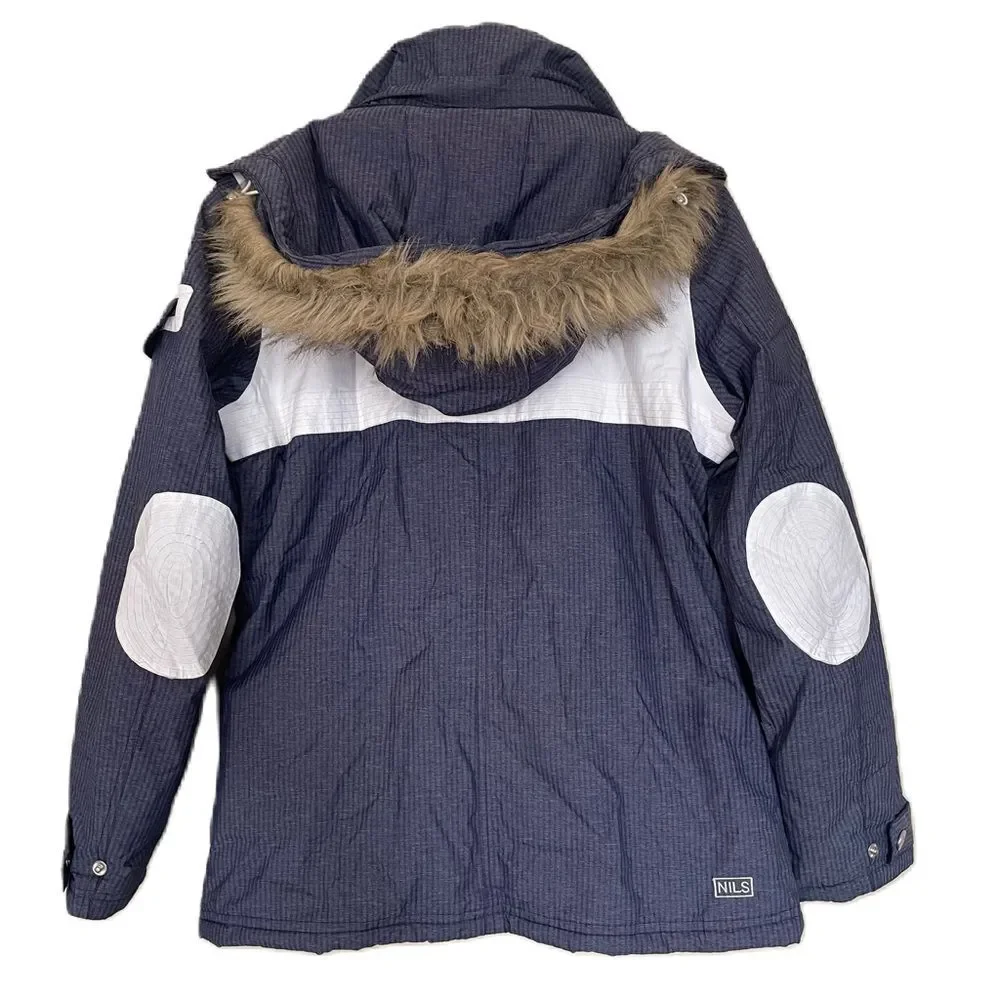 Nils Vintage Retro Y2K Faux Fur Women's Ski Snowboard Jacket Winter Blue - Picture 2 of 13